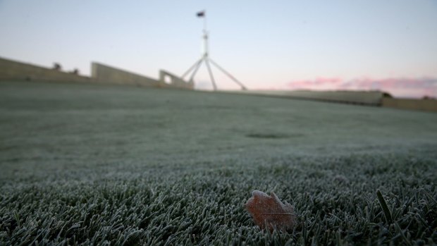 Frost outside Parliament House in Canberra on Wednesday. 