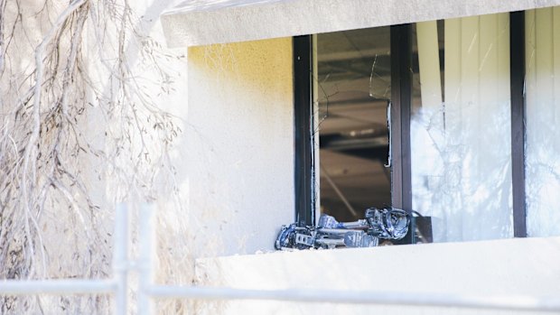 The access ladder in an upstairs window on Thursday afternoon.