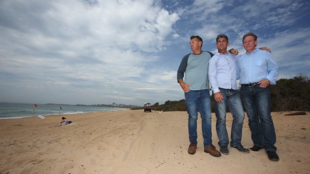 Cheryl's brothers Stephen, Paul and Ricki on Fairy Meadow beach in 2016.