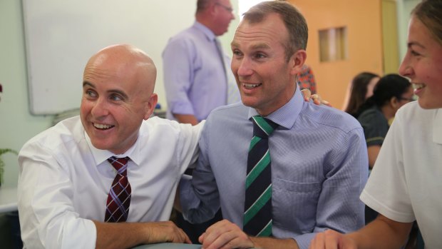 Former NSW Education Minister Adrian Piccoli with his replacement Rob Stokes.