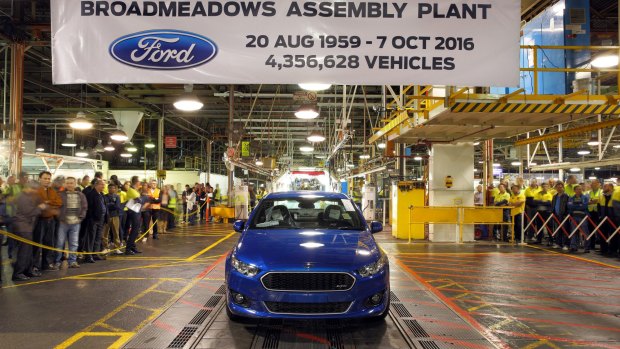 The last Australian-made Ford Falcon rolls off the production line.