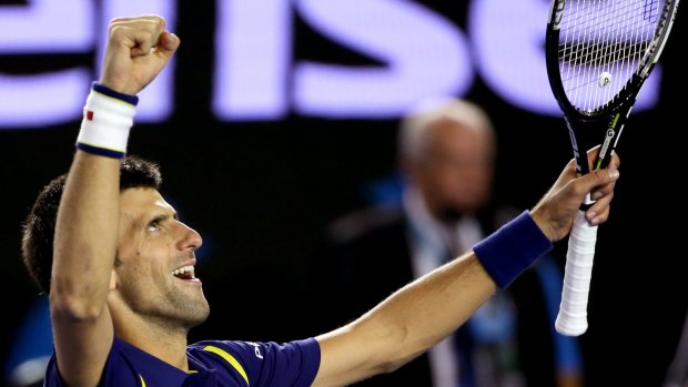 Record-equalling: Novak Djokovic celebrates after defeating Andy Murray.