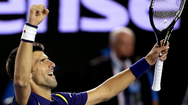 Record-equalling: Novak Djokovic celebrates after defeating Andy Murray.