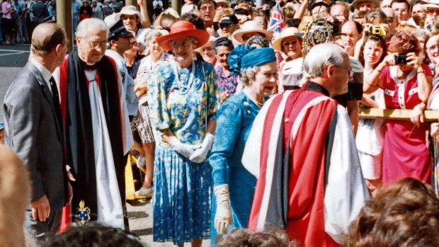 Welcome: Ken Short hosts the Queen during her visit to St Andrew's Cathedral in 1992.