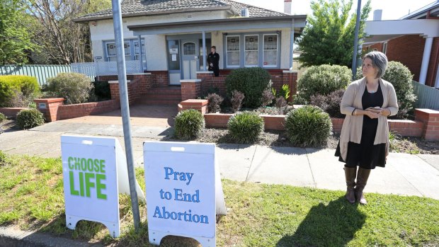 A protester outside the Fertility Control Clinic in Albury.