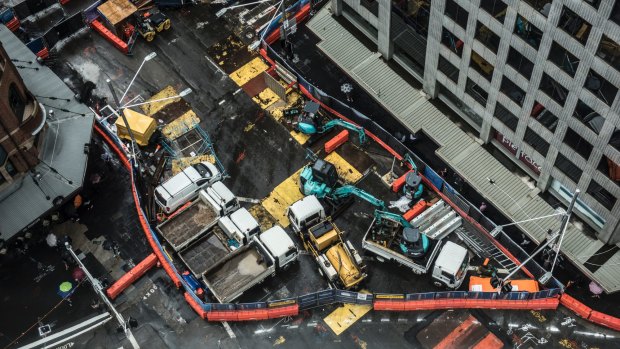 Work on Sydney's light rail project in George street.