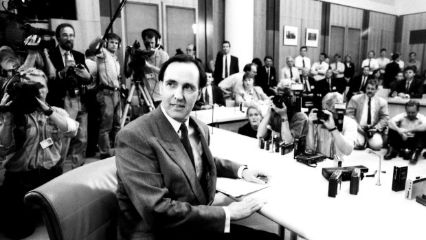 Paul Keating addresses media on December 19, 1991, after successfully challenging the leadership of prime minister Bob Hawke.