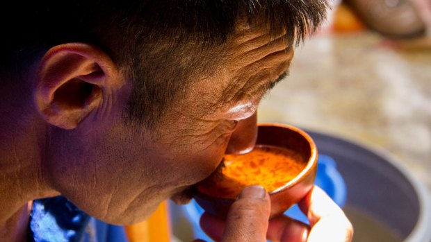 Drinking airag in a ger in central Mongolia.