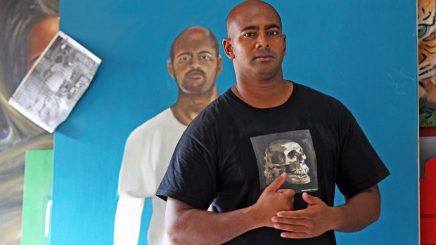 Bali nine member Myuran Sukumaran enjoying painting classes by visiting Australian artist Ben Quilty in Kerobokan jail.