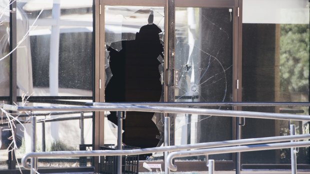 Damage to the former CSIRO office in Campbell on Thursday afternoon.