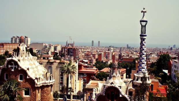 A view over Barcelona from Antoni Gaudí’s famed Park Güell.