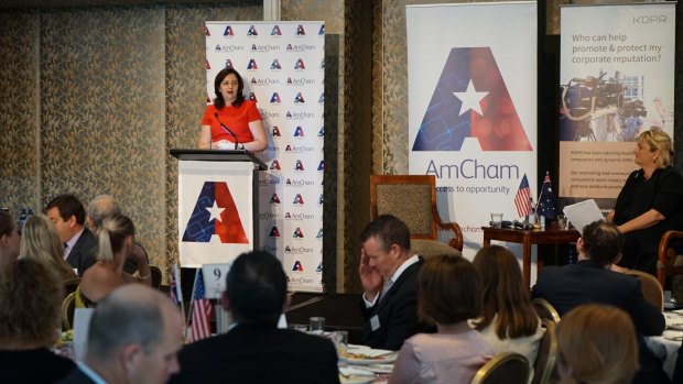 Premier Annastacia Palaszczuk told the AmCham breakfast US tourists wanted to spend $200,000 on a family holiday in Australia.
