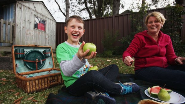 Fruit is just fine: Leonie Giddy and her son Bradford, 7 who is allergic to peanuts.