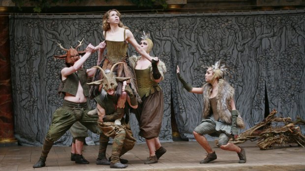 Michelle Terry as Titania (centre) in the Globe's A Midsummer Night's Dream.