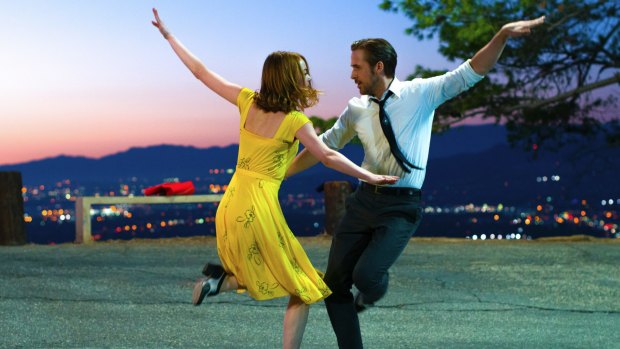 Emma Stone and Ryan Gosling in a scene from, "La La Land." 