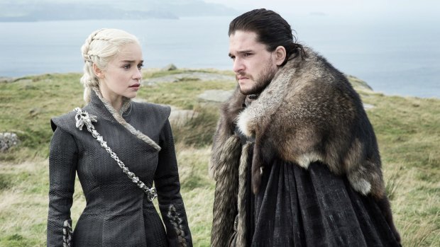 Danaerys Targaryen (Emilia Clarke) and Jon Snow (Kit Harington) in the latest episode of Game of Thrones.