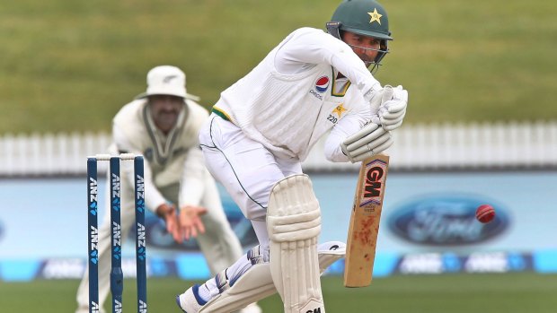 No fear: Sami Aslam of Pakistan bats during day five of the second Test match between New Zealand and Pakistan in Hamilton.