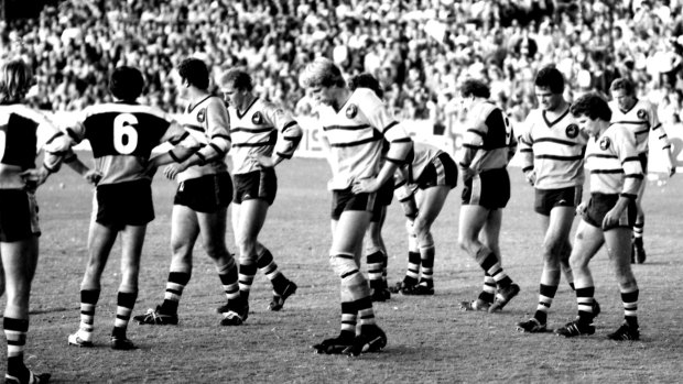 Bridge too far: The Sharks take in defeat in the 1978 grand final replay against Manly.