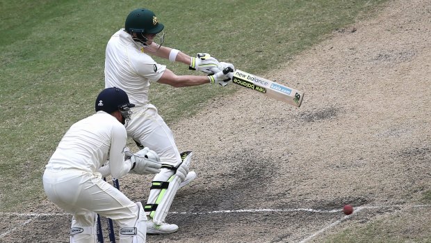 Peerless: Steve Smith cuts to bring up three figures. 
