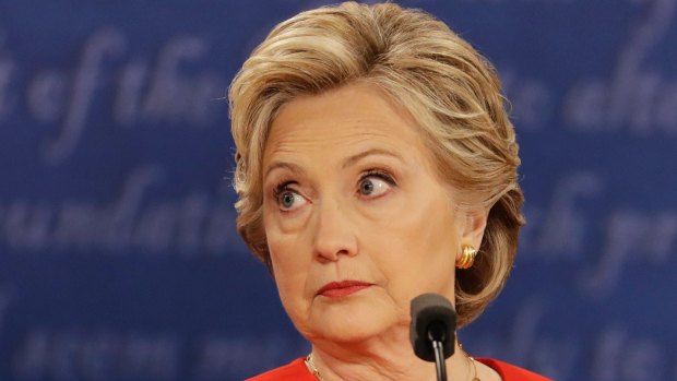 Clinton reacts during the debate. This is probably wrong too.