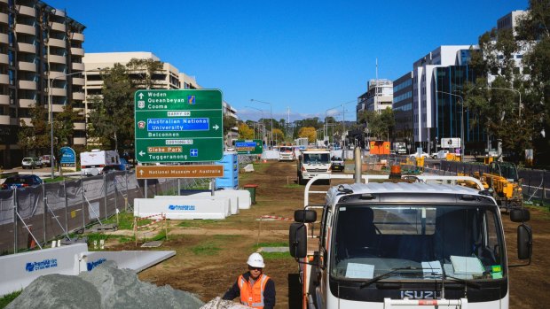 Work on Canberra's light rail in Northbounre Avenue on Wednesday.