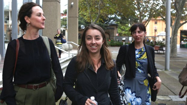 Fifer (centre) leaves the Sydney Law Courts on April 14, 2016. She had little to smile about a week later as Dame Carol won a temporary injunction against her film.