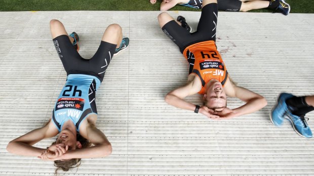 New Essendon teammates Kobe Mutch and Joshua Begley at the draft combine.