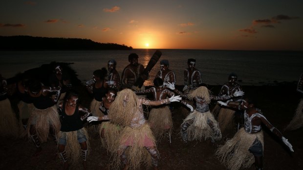 Injinoo dancers during then-prime minister Tony Abbott's visit last month.