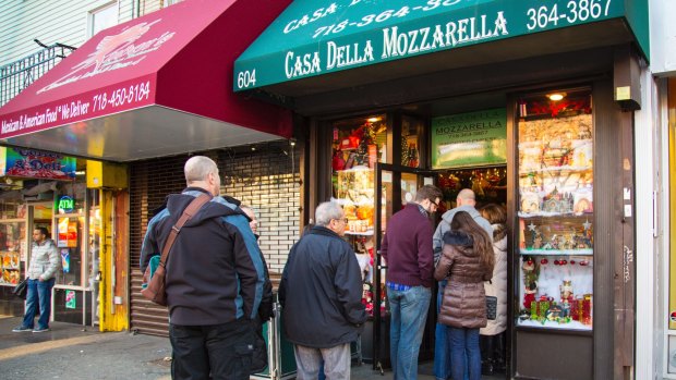 People queue for traditional mozzarella.