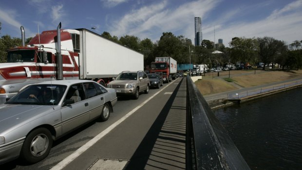 Traffic congestion on the Swan Street Bridge.