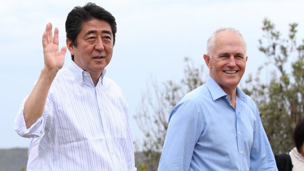 Japanese Prime Minister Shinzo Abe and Malcolm Turnbull during Mr Abe's visit to Australia in early 2017.
