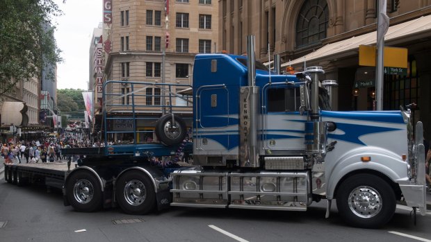 Semi-trailers were parked around Sydney's Pitt Street Mall on Boxing Day, serving as traffic barricades.