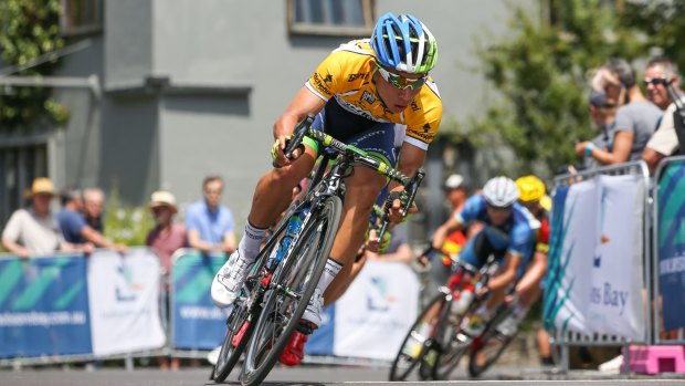 "Electric": Caleb Ewan in action in the criterium at Williamstown  on Monday. 