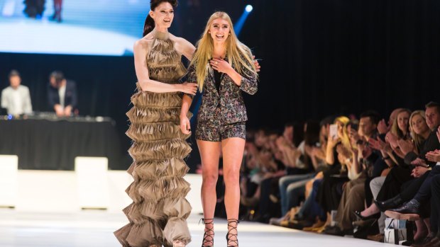 Cooma designer Charly Thorn (right) at Fashfest with model Anneliese Seubert.