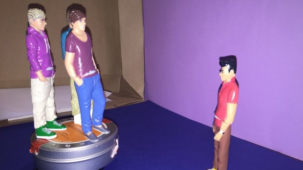 Josh Thomas made "storyboards" using One Direction action figures. Here, the boys go to a nightclub.