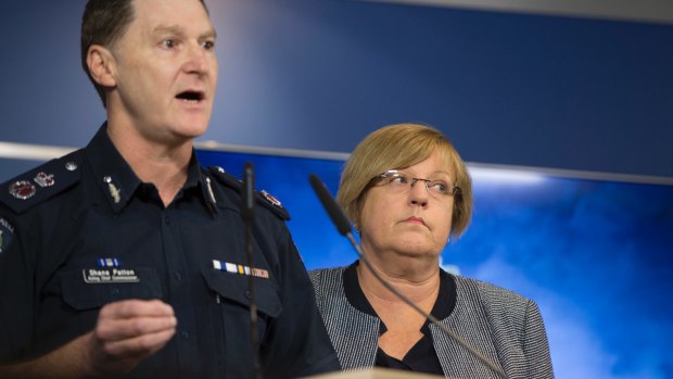 Victoria's acting police chief Shane Patton and Police Minister Lisa Neville address the media this week about African gangs in Melbourne.