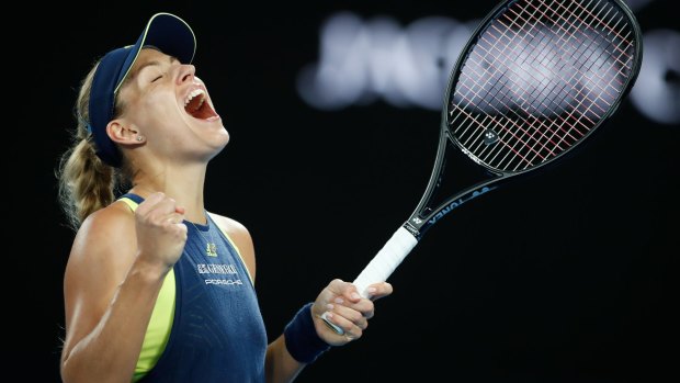 Angelique Kerber celebrates her victory over Maria Sharapova.