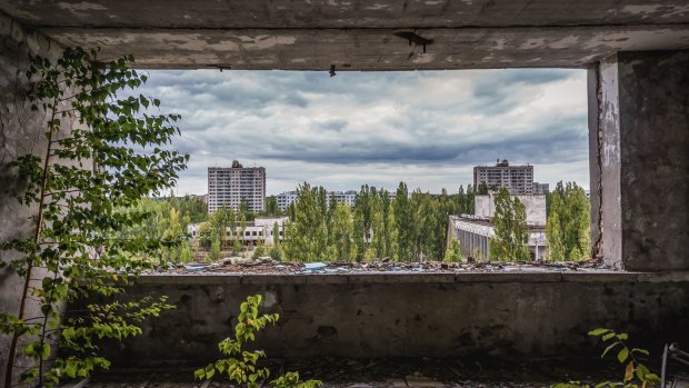 Inside the hotel in abandoned Pripyat city in Chernobyl Exclusion Zone, Ukraine.