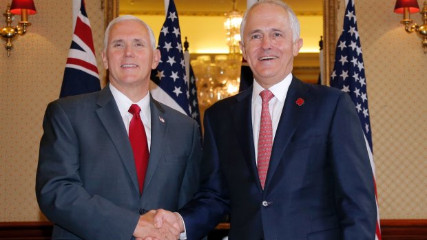 Malcolm Turnbull with US Vice-President Mike Pence, who visited Australia last month.