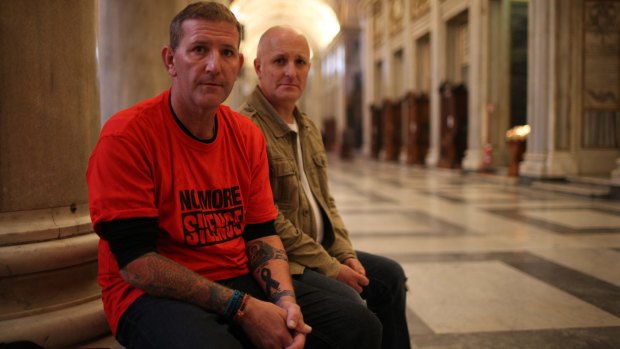 Abuse survivors Paul Levey and Andrew Collins in Rome before the commission hearing.