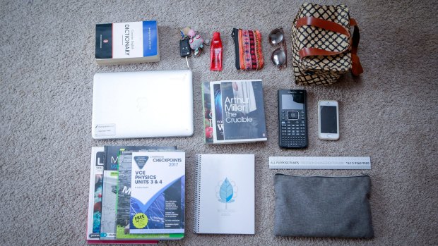 MELBOURNE, AUSTRALIA - JANUARY 26: The contents of the school bag belonging to Year 12 Woodleigh School student Anna Van Vliet on January 26, 2017 in Melbourne, Australia. (Photo by Wayne Taylor/Fairfax Media)