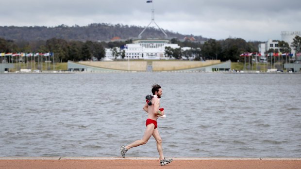 One of 70 runners who braved the cold for this year's Santa Speedo Shuffle, raising funds for Cystic Fibrosis.  