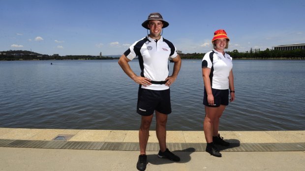 Lifeguards Jack Matthews and Olivia Columb at Royal Life Saving ACT's 'Day at the Lake'.