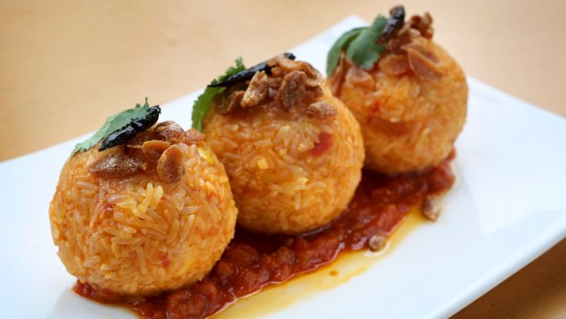 The arancini-like rice balls from Burman Kitchen. 