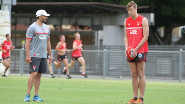 Tall timber: Kyle Galloway at Swans training.