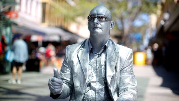 "Silver Steve" Hollis gives the busking profession the thumbs up. 