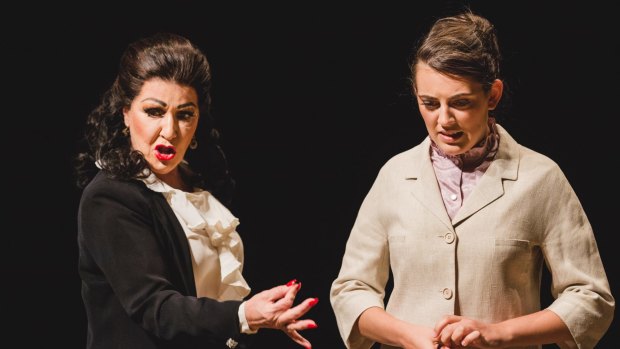 Amanda Muggleton (left) as Maria Callas, and Kala Gare as Sophie De Palma, in <i>Master Class</I> by Terrence McNally at The Playhouse, Canberra Theatre Centre. 