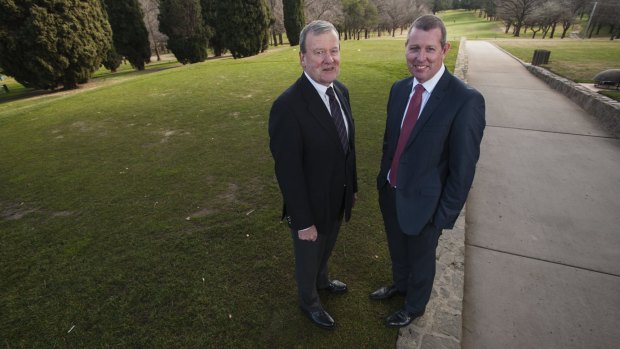 Royal Canberra Golf Club president Mac Howell, left, says the final stage of the redevelopment is on hold.