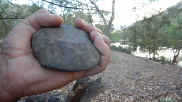 One of thousands of stone tools scattered around ancient campsites on the banks of the Snowy. 