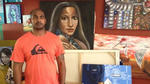 On death row ... Bali 9 member Myuran Sukumaran in the art room at Kerobokan Prison.